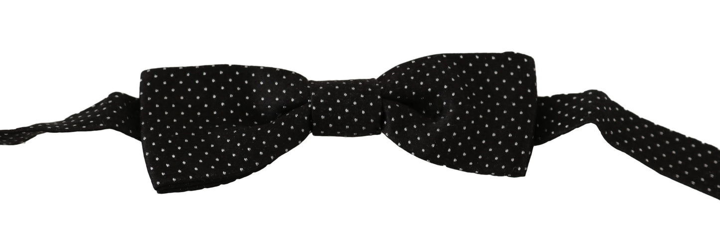 Pajarita Papillon de seda con lunares negros y cuello ajustable para hombre