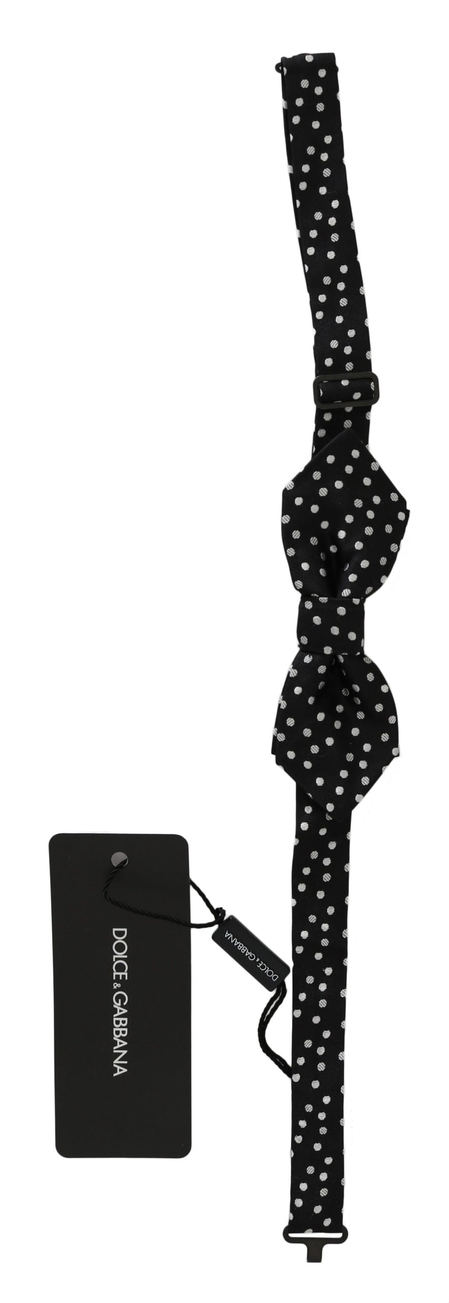 Pajarita Papillon de seda con lunares negros y cuello ajustable para hombre
