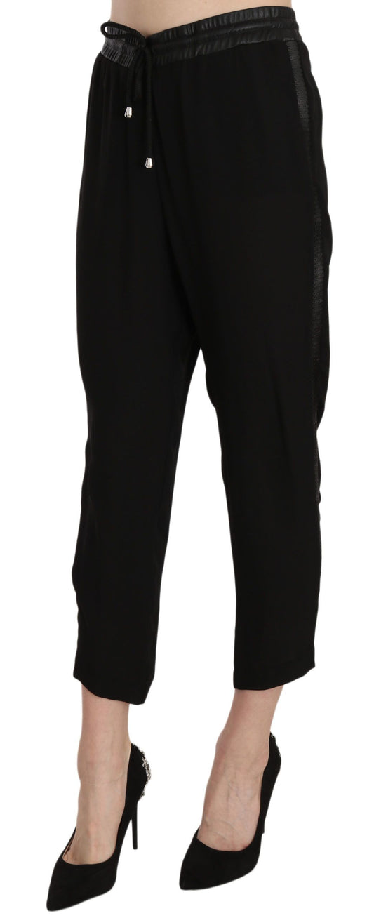 Pantalon court taille haute en polyester noir