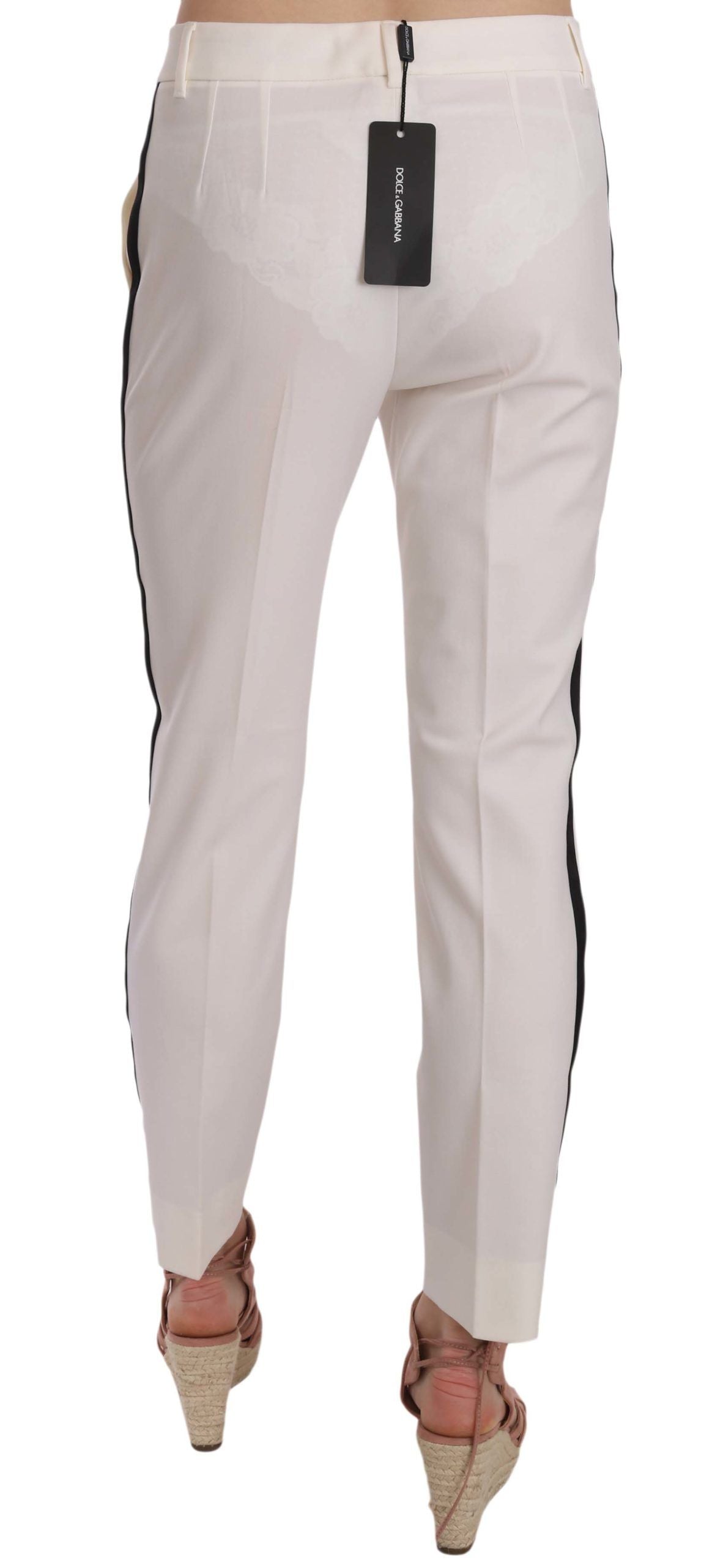 Pantalones cónicos de lana con rayas laterales blancas