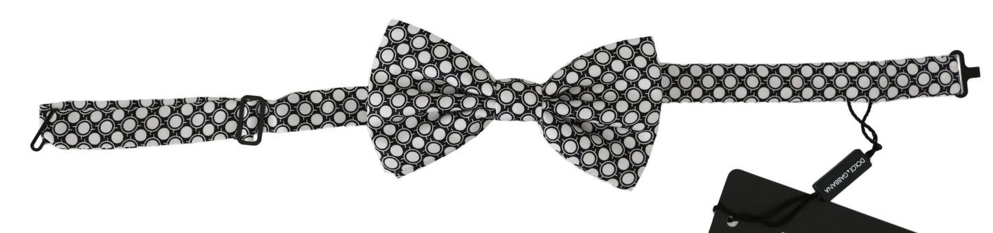 Pajarita Papillon ajustable con círculos blancos y negros para hombre