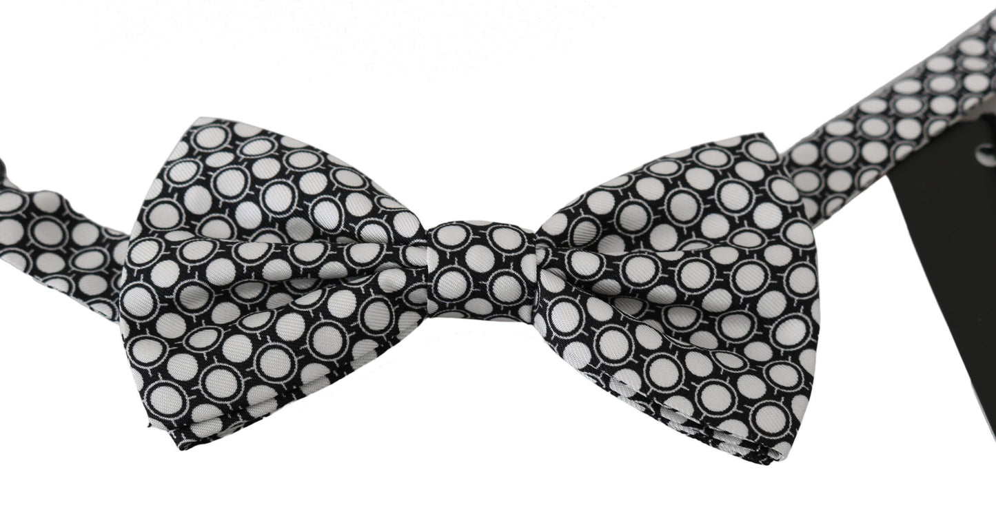 Pajarita Papillon ajustable con círculos blancos y negros para hombre