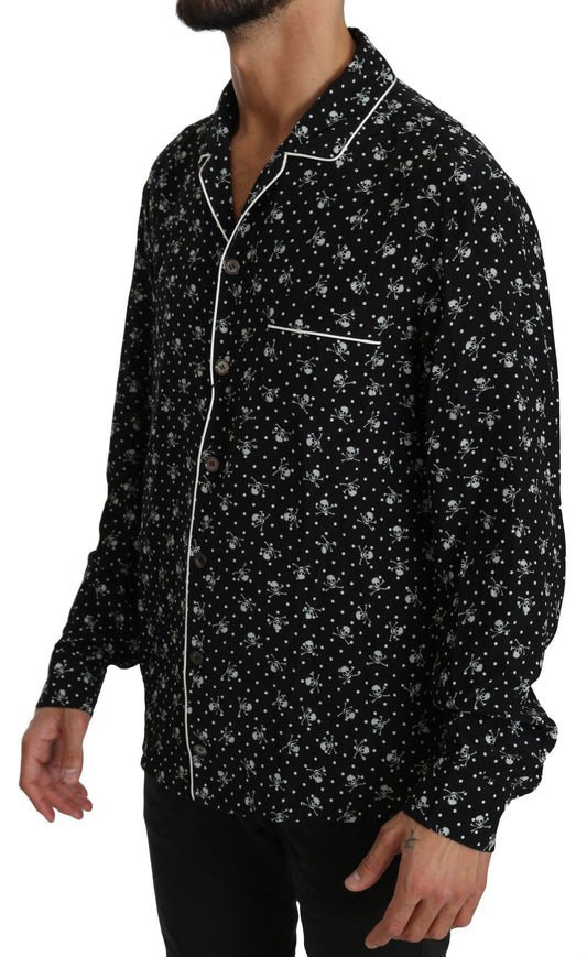 Chemise de nuit en soie à imprimé tête de mort noire