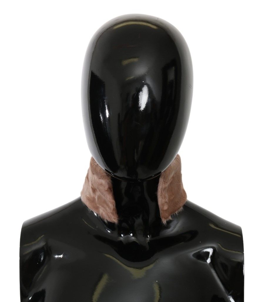 Bufanda de piel de cordero con cuello de piel beige