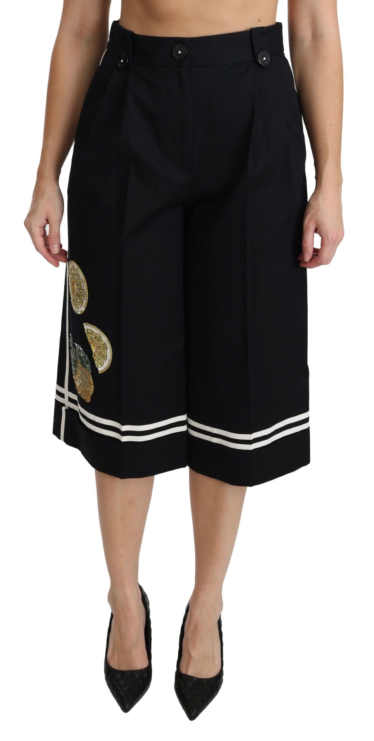 Pantalones palazzo cropped con adornos de limón negro