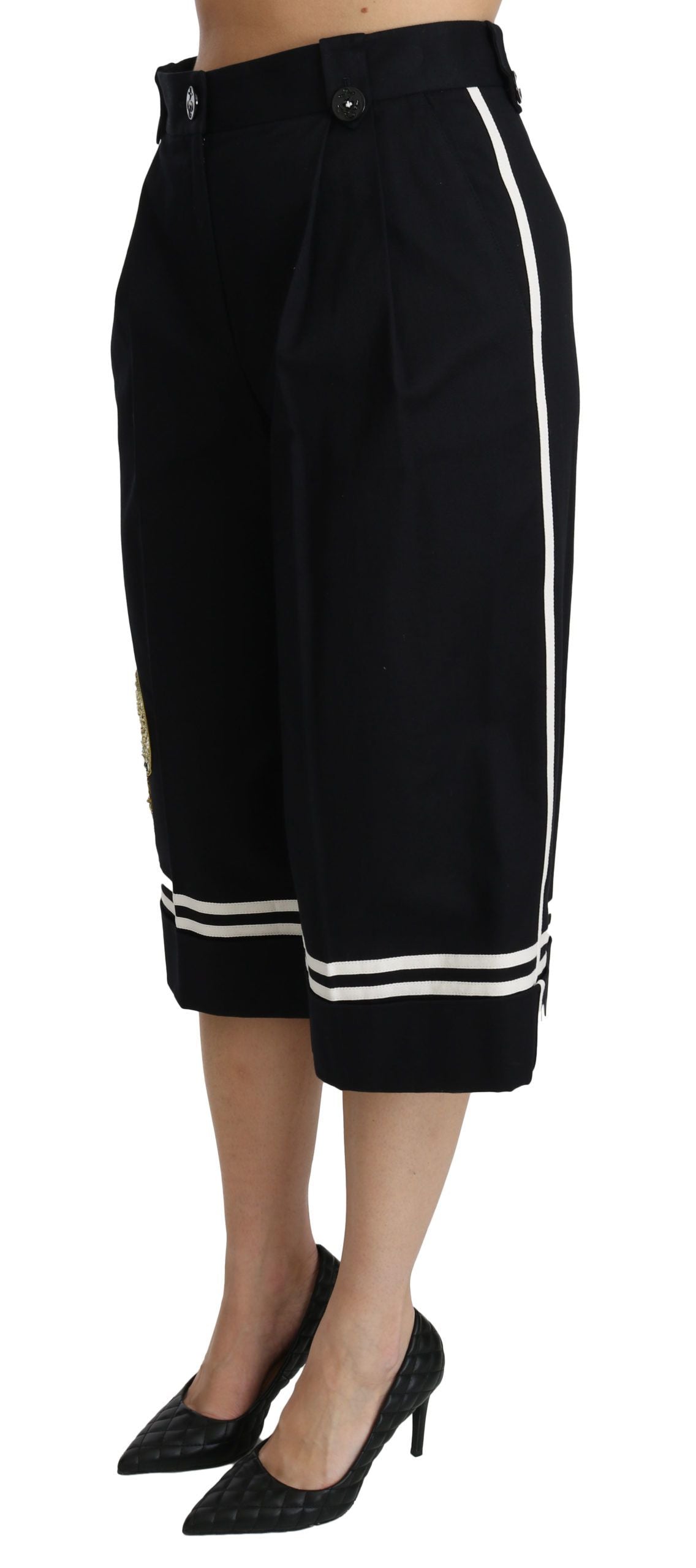 Pantalones palazzo cropped con adornos de limón negro