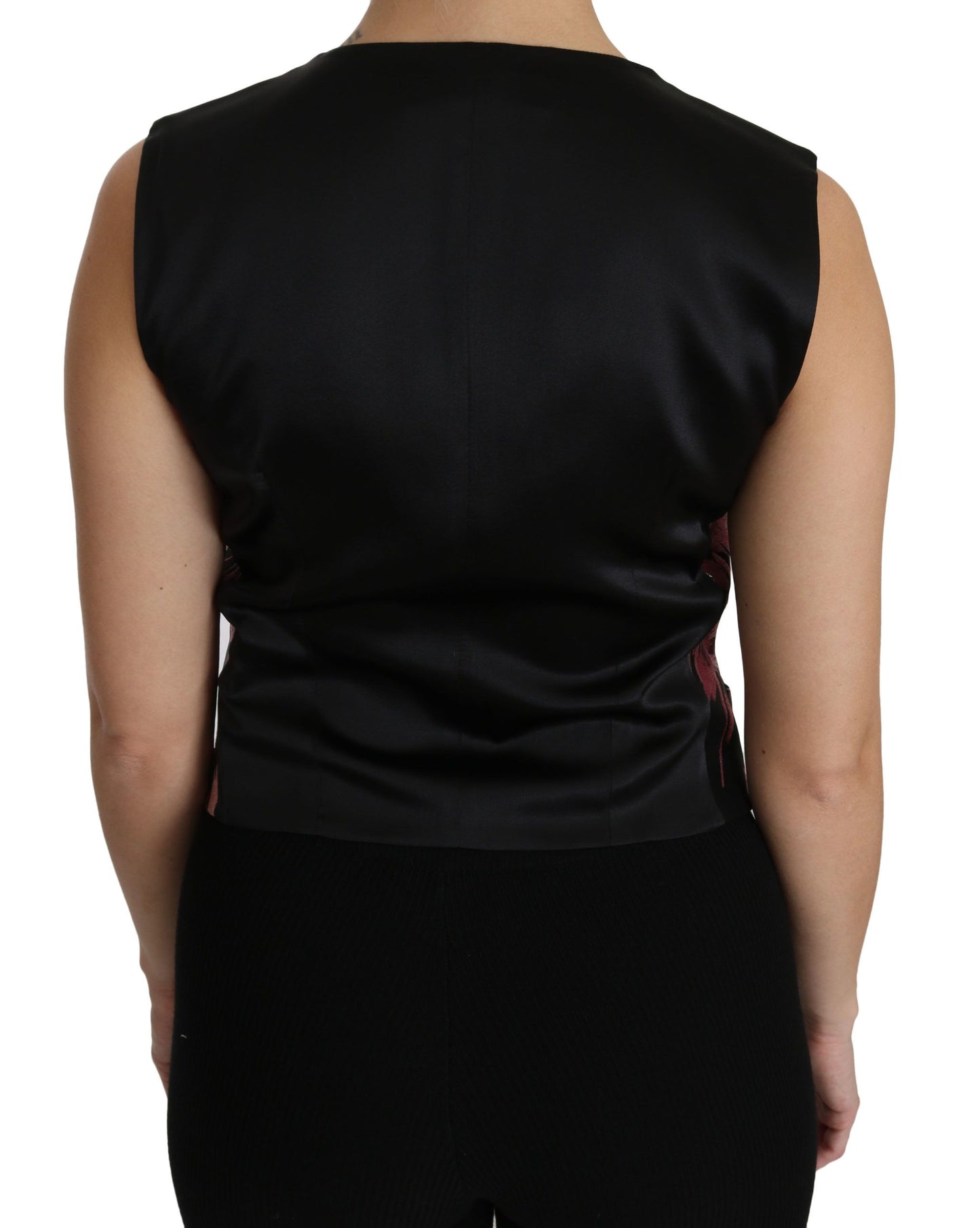 Top tipo blusa con chaleco floral negro y rosa