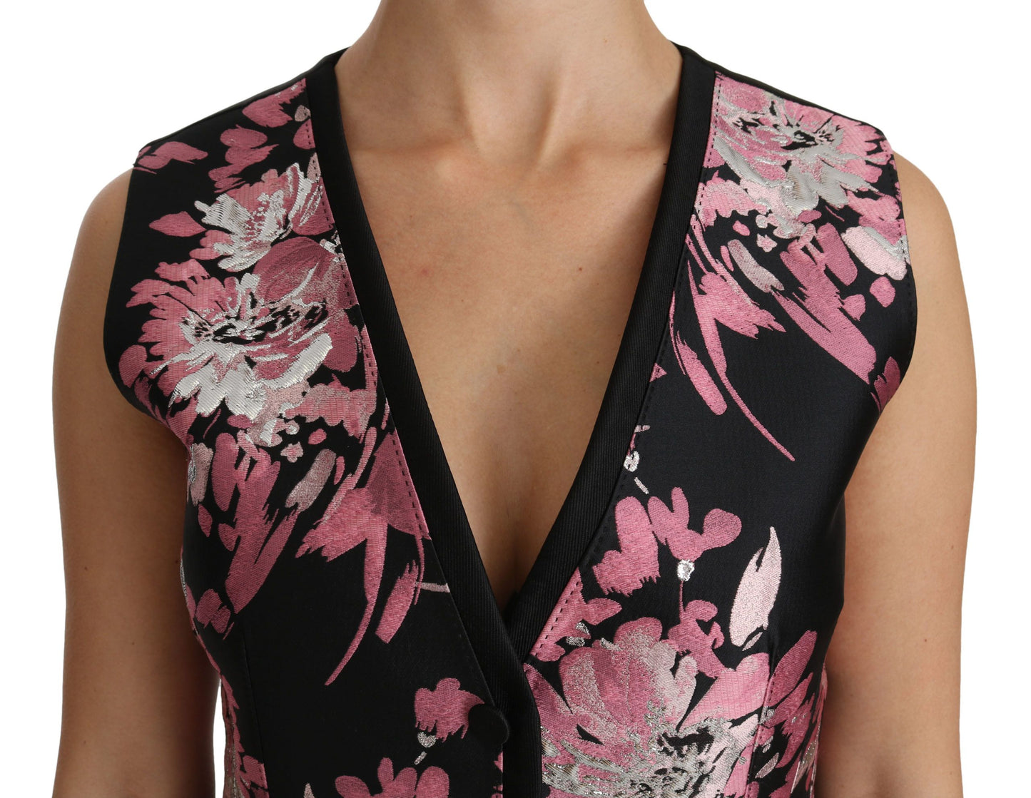 Top tipo blusa con chaleco floral negro y rosa