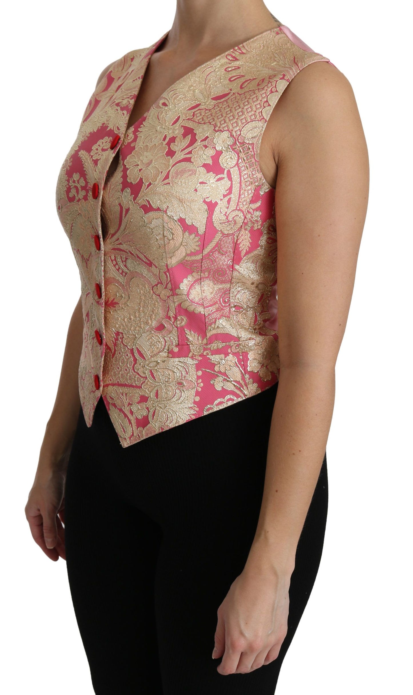 Chaleco tipo blusa con brocado de oro rosa