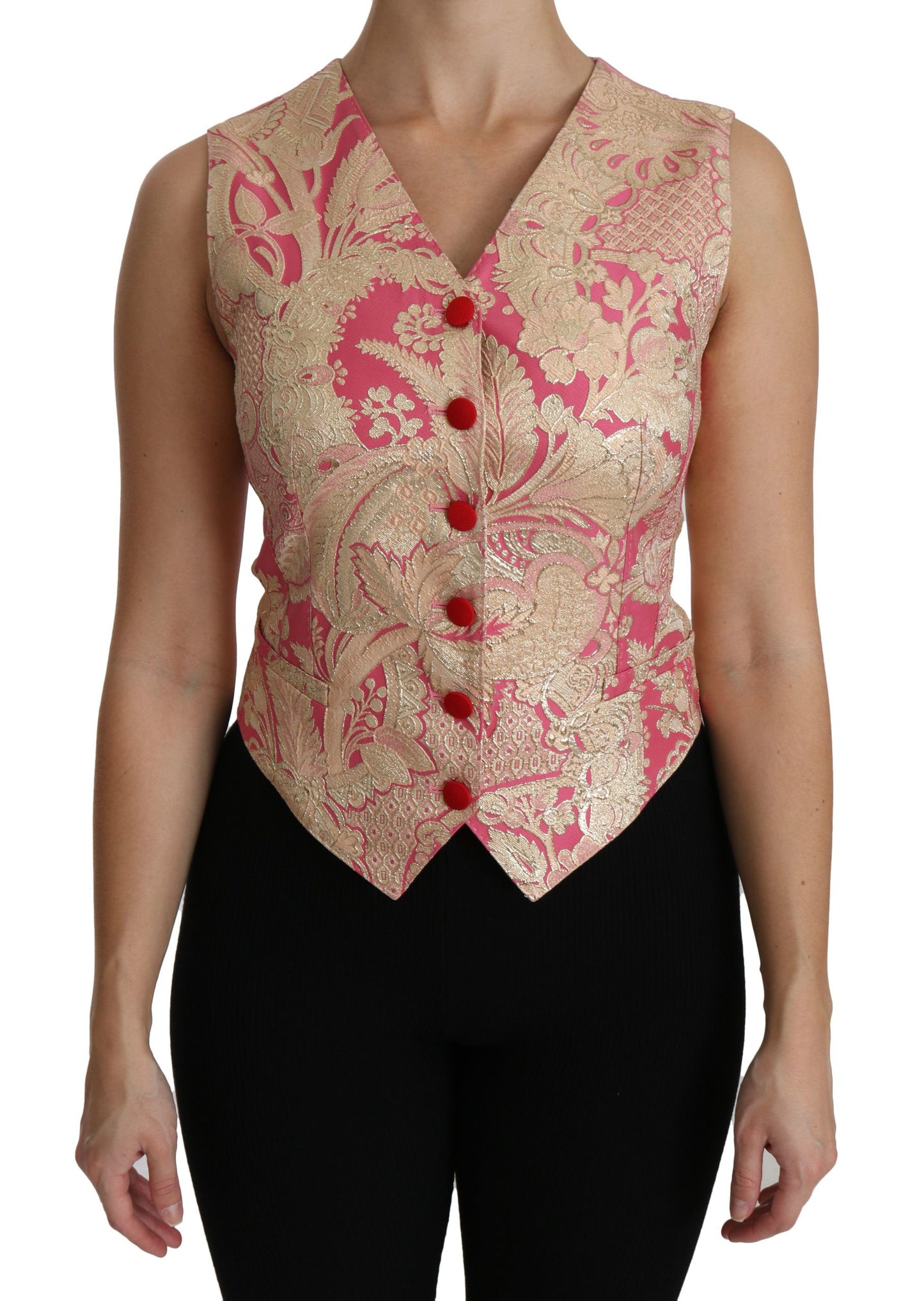 Chaleco tipo blusa con brocado de oro rosa