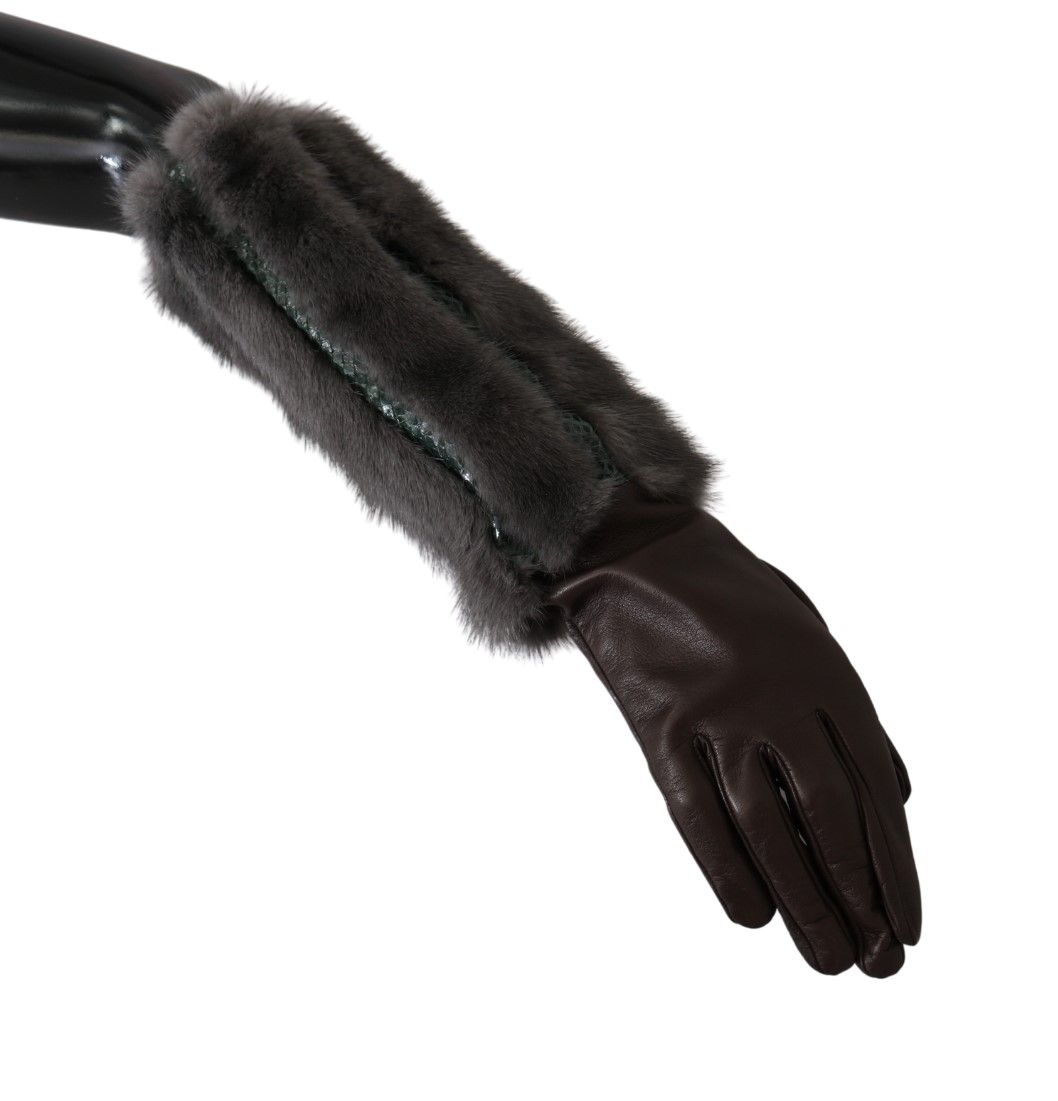 Guantes de piel de color marrón hasta la mitad del brazo