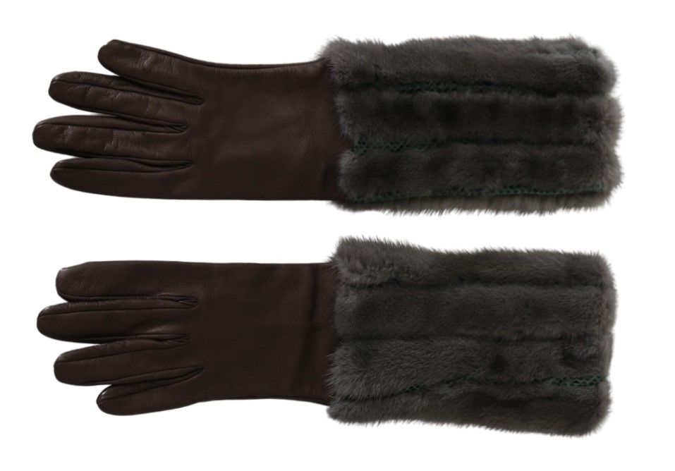 Guantes de piel de color marrón hasta la mitad del brazo