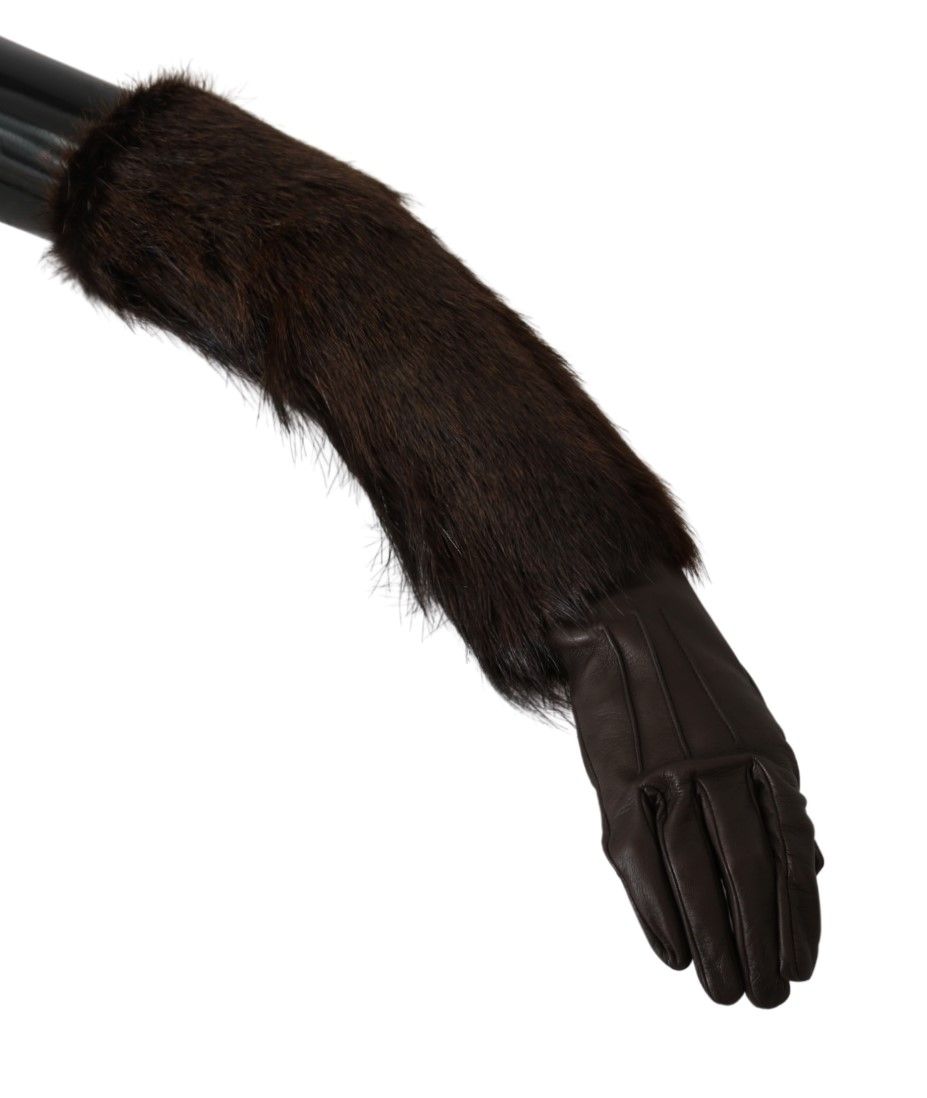 Guantes de piel y cuero marrón hasta el codo