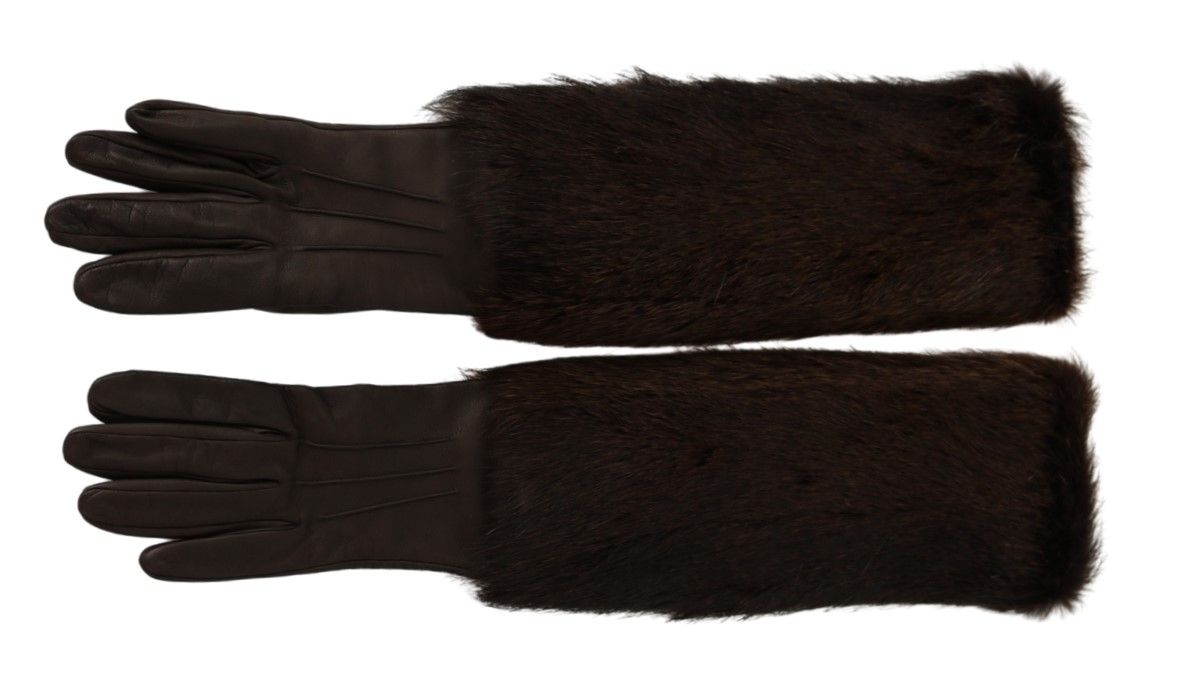 Guantes de piel y cuero marrón hasta el codo