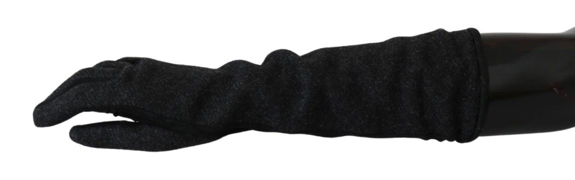 Guantes de lana negros y grises hasta la mitad del brazo