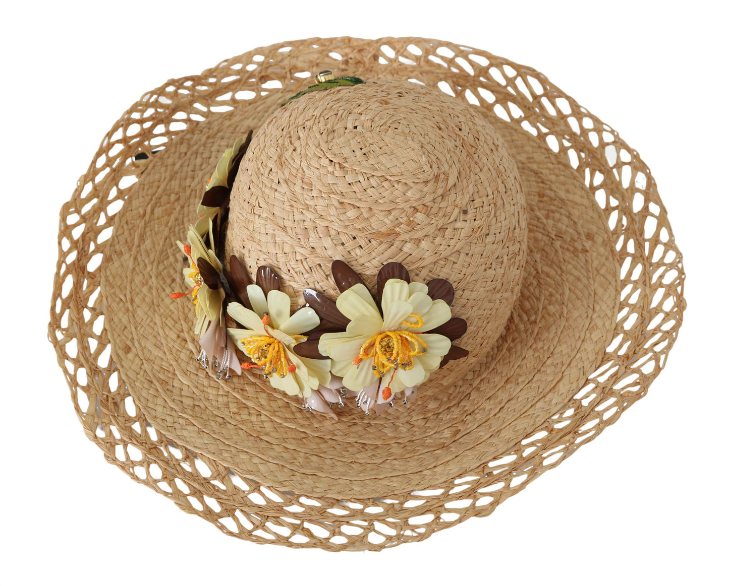 Sombrero capello de ala ancha con estampado floral en beige