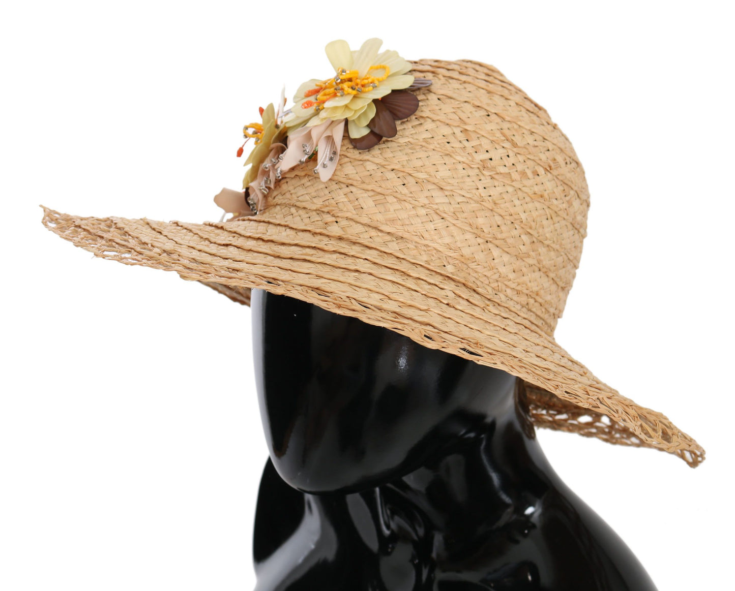 Sombrero capello de ala ancha con estampado floral en beige