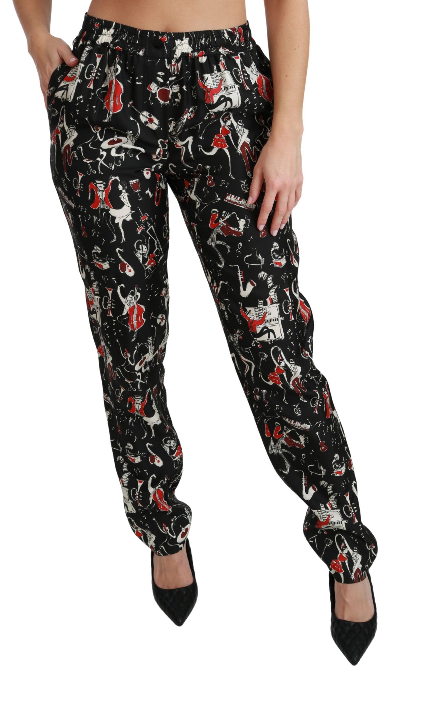 Pantalones de seda negra con cintura media