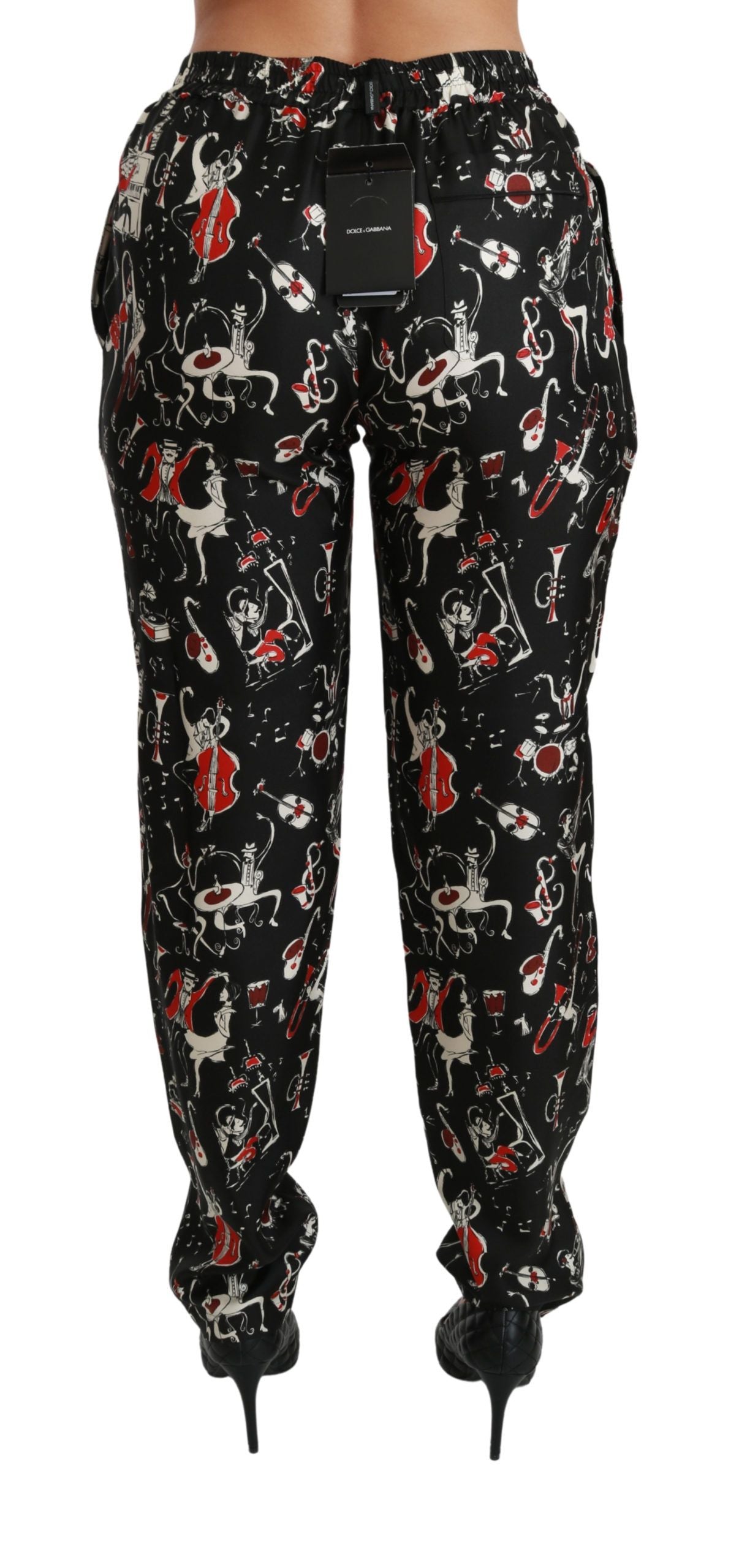 Pantalones de seda negra con cintura media