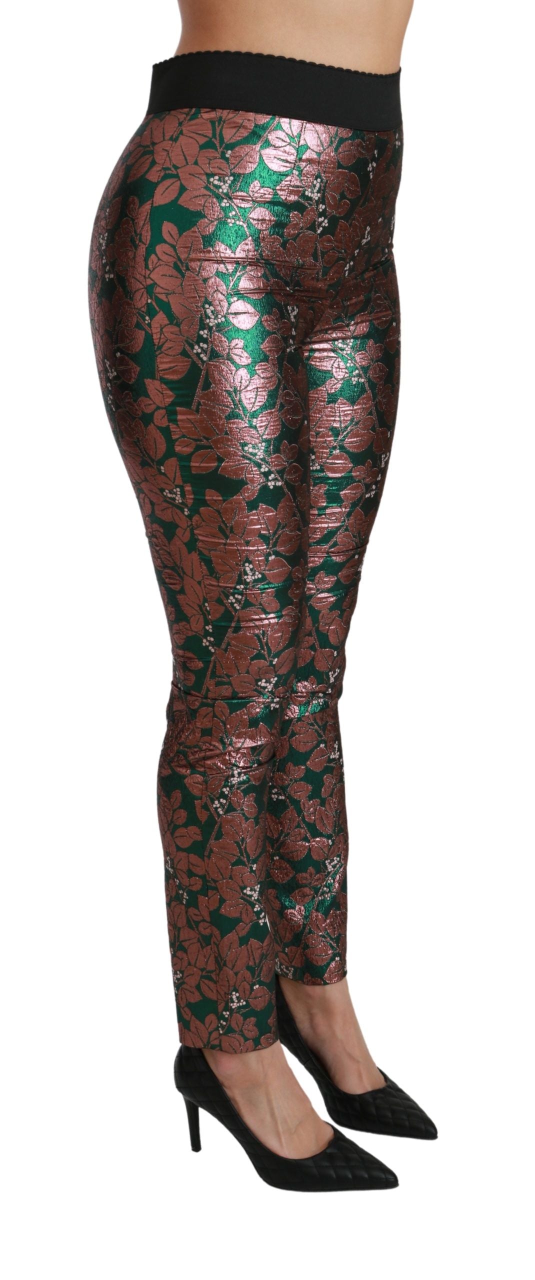 Pantalones ajustados con medias de hoja de bronce verde