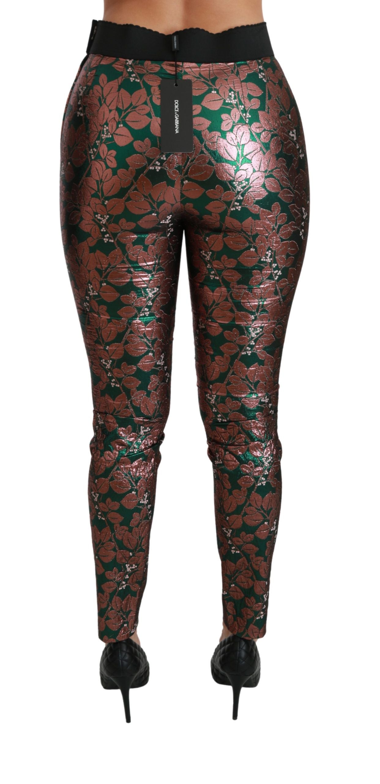 Pantalones ajustados con medias de hoja de bronce verde