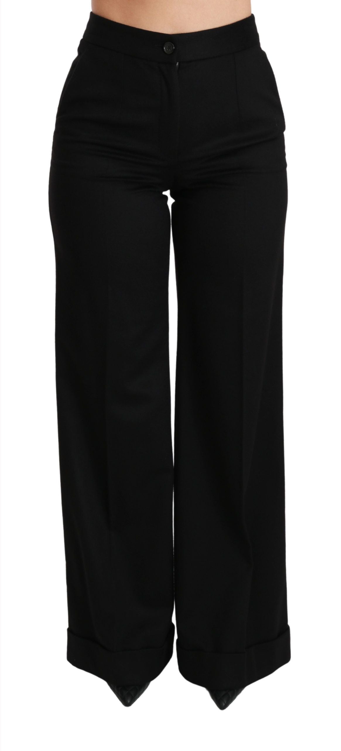 Pantalón negro de cachemira acampanado y de pierna ancha