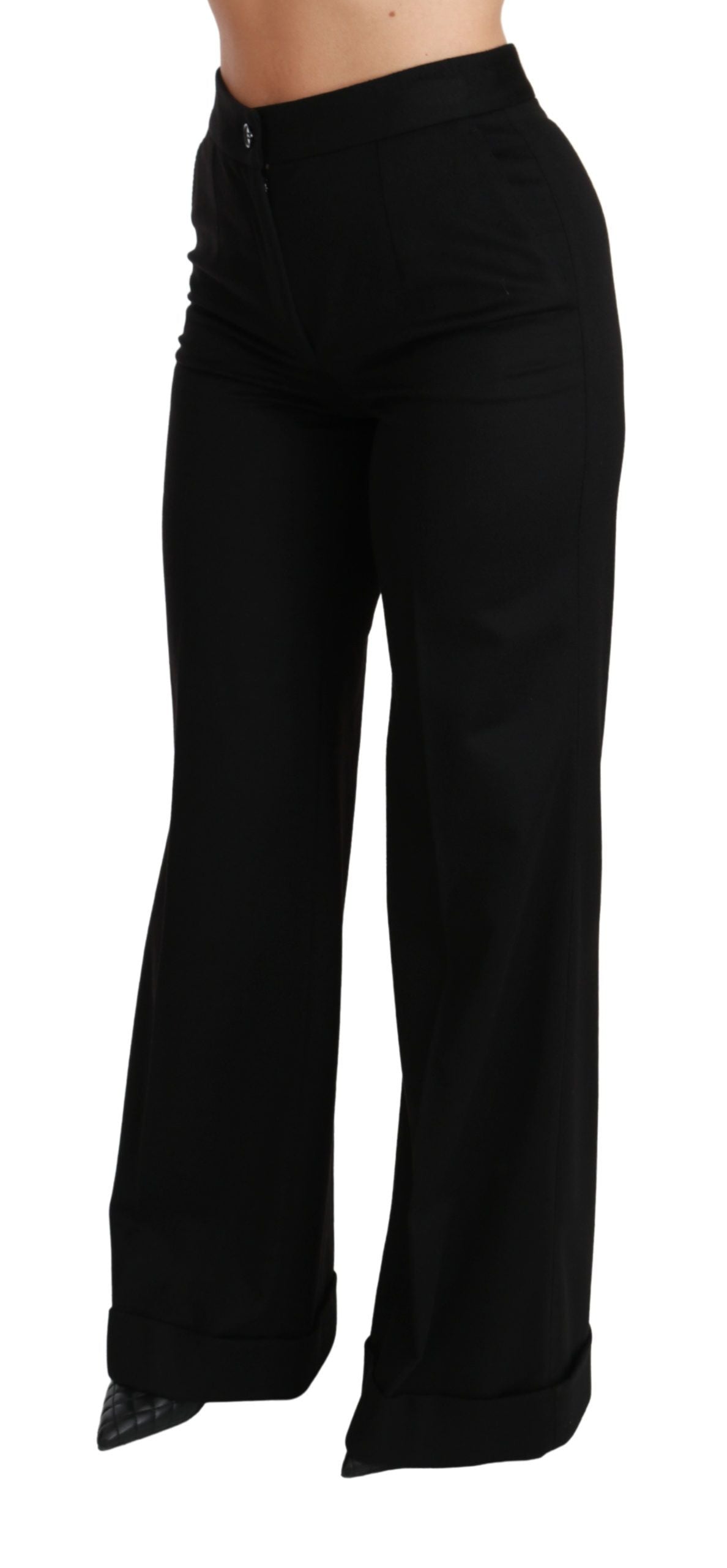 Pantalón negro de cachemira acampanado y de pierna ancha