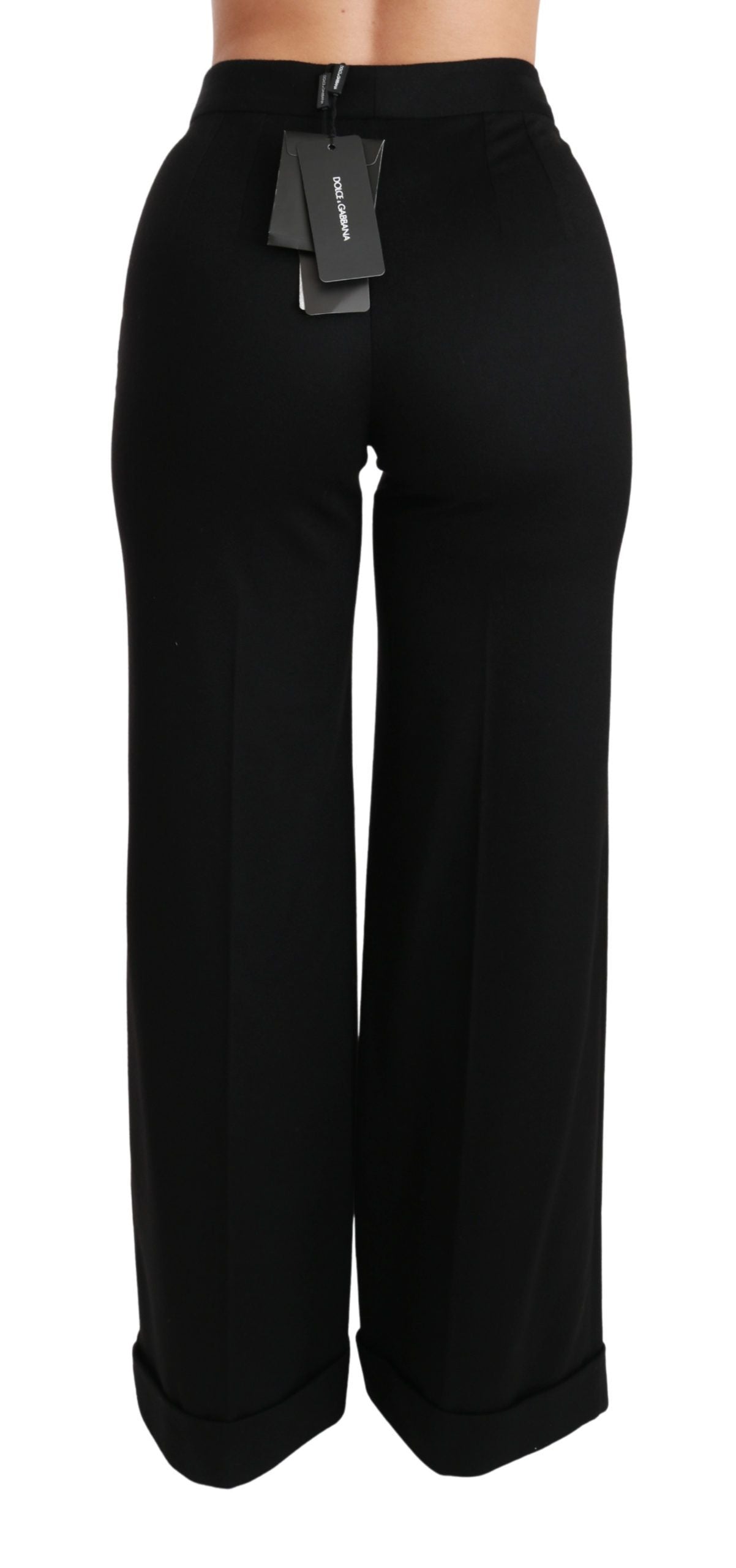Pantalón negro de cachemira acampanado y de pierna ancha
