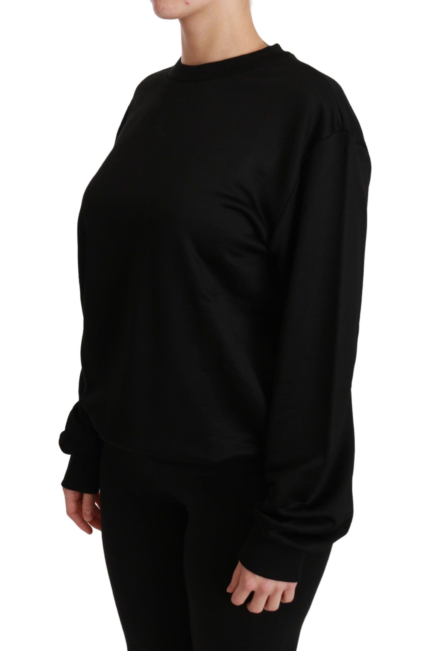 Suéter negro de algodón con cuello redondo