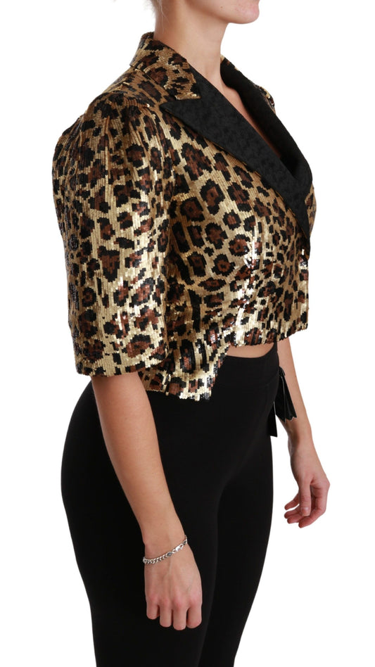 Chaqueta Blazer con lentejuelas de leopardo dorado
