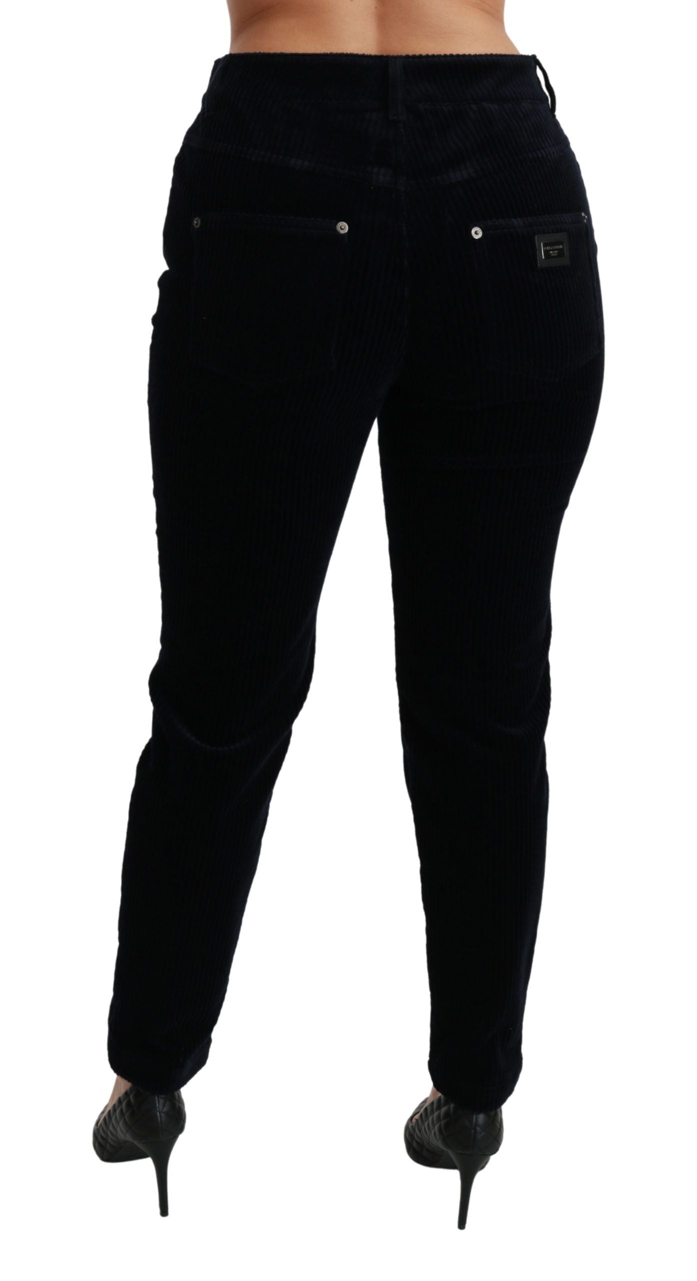 Pantalones vaqueros ajustados de cintura media de pana azul