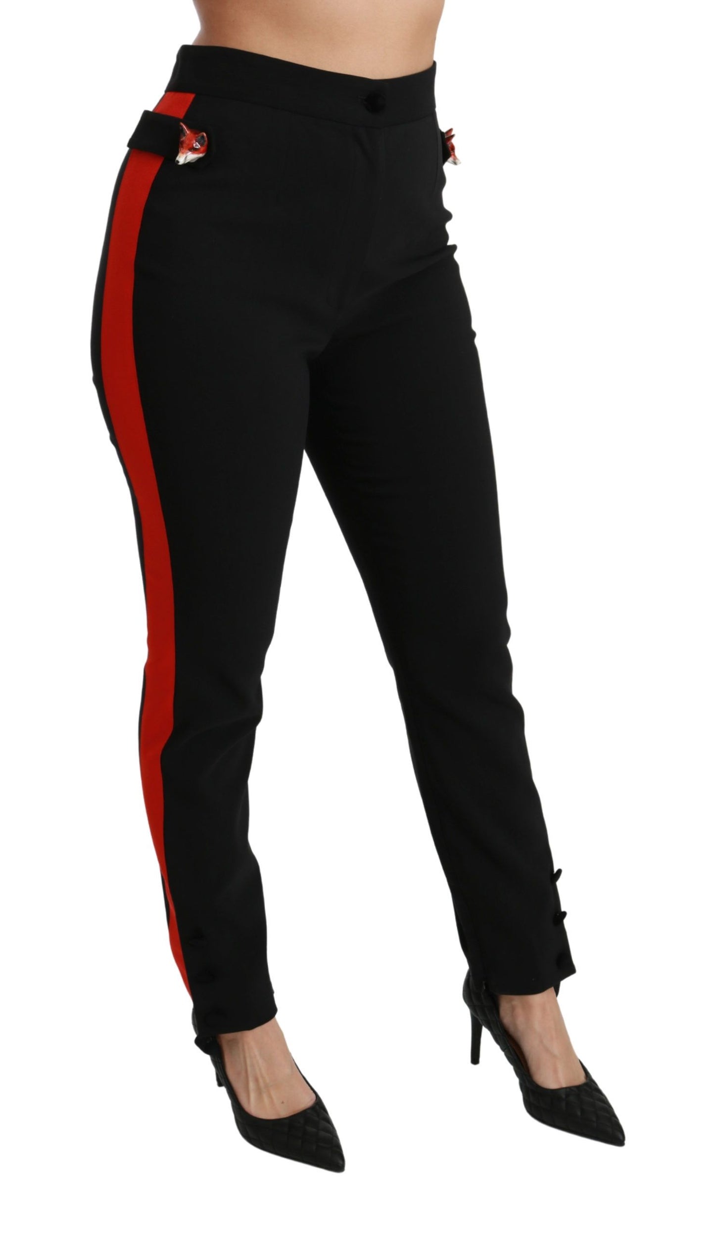 Pantalones negros ajustados de algodón elástico con cabeza de zorro