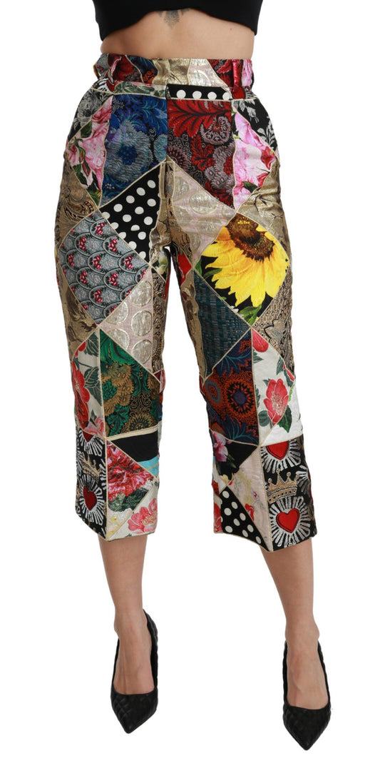 Pantalones cortos de cintura alta con estampado multicolor de seda