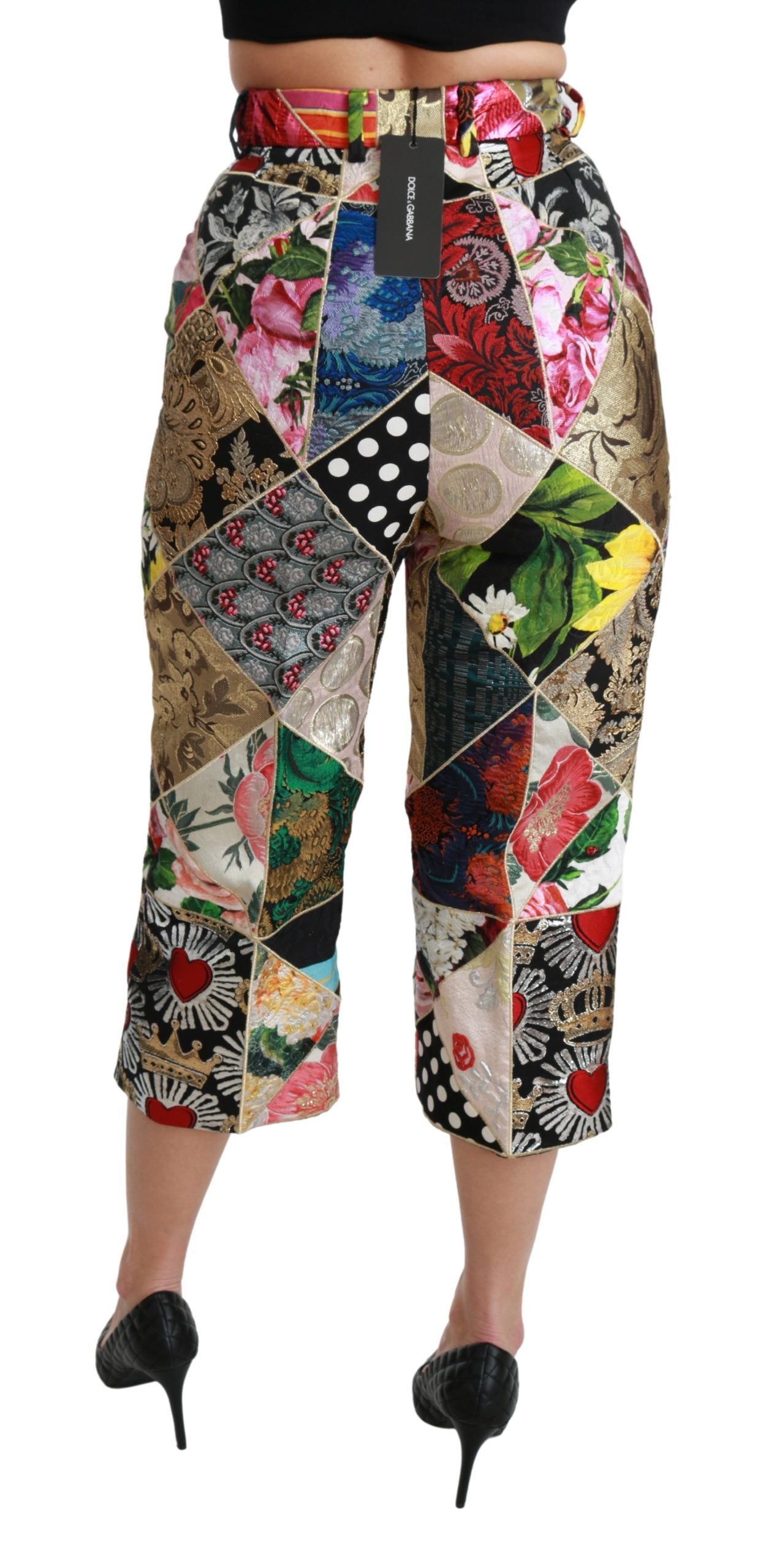 Pantalones cortos de cintura alta con estampado multicolor de seda