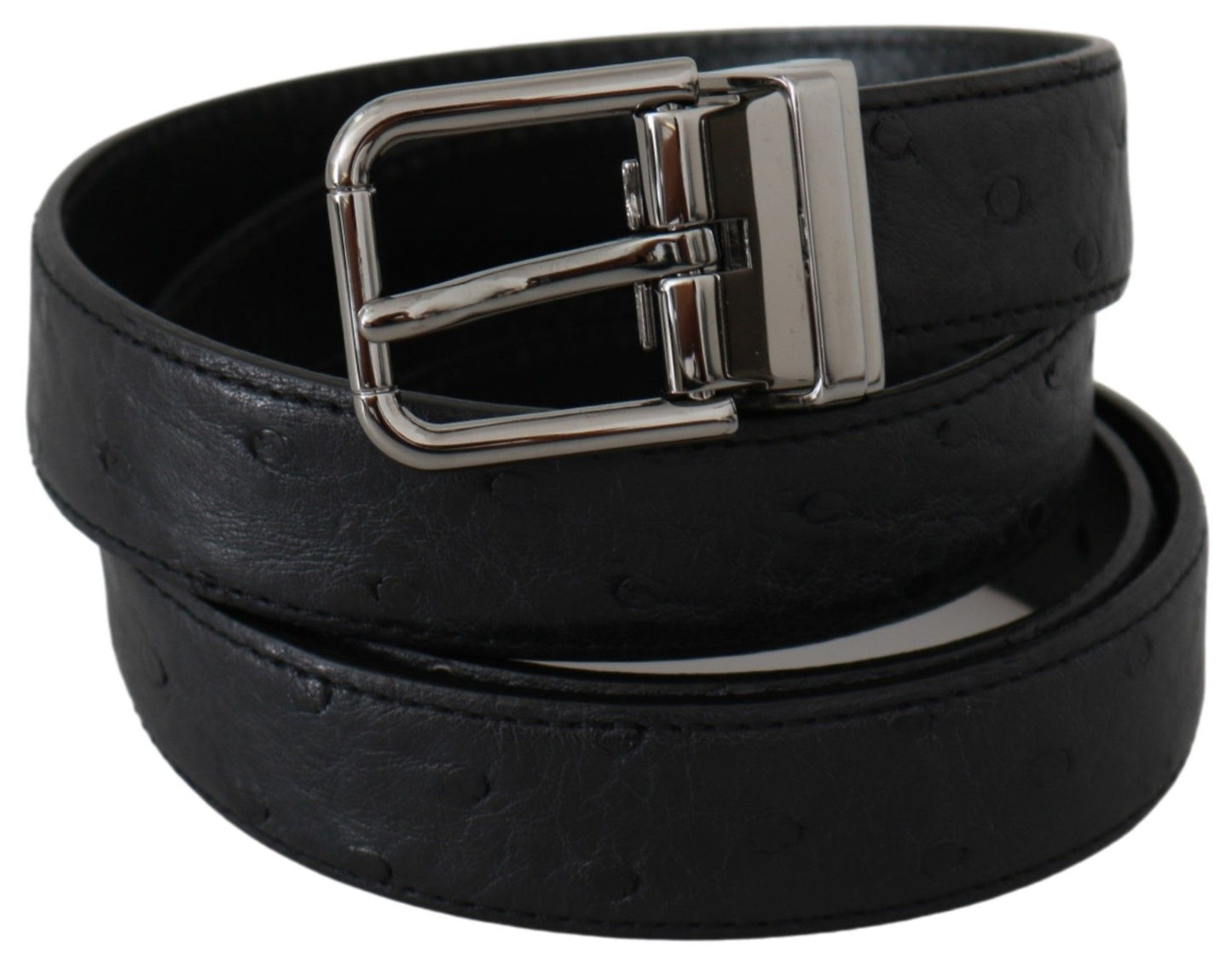 Ceinture à boucle argentée à motif peau exotique noire