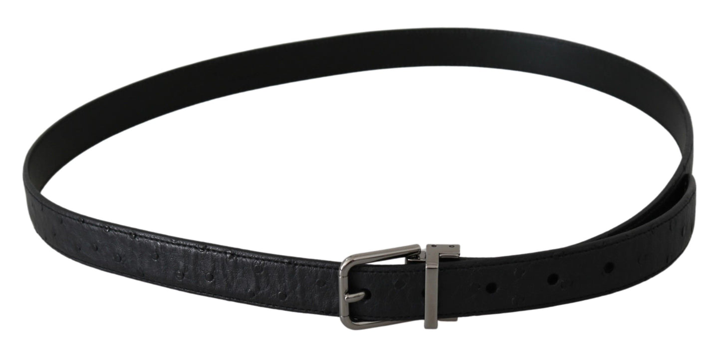 Ceinture à boucle argentée à motif peau exotique noire