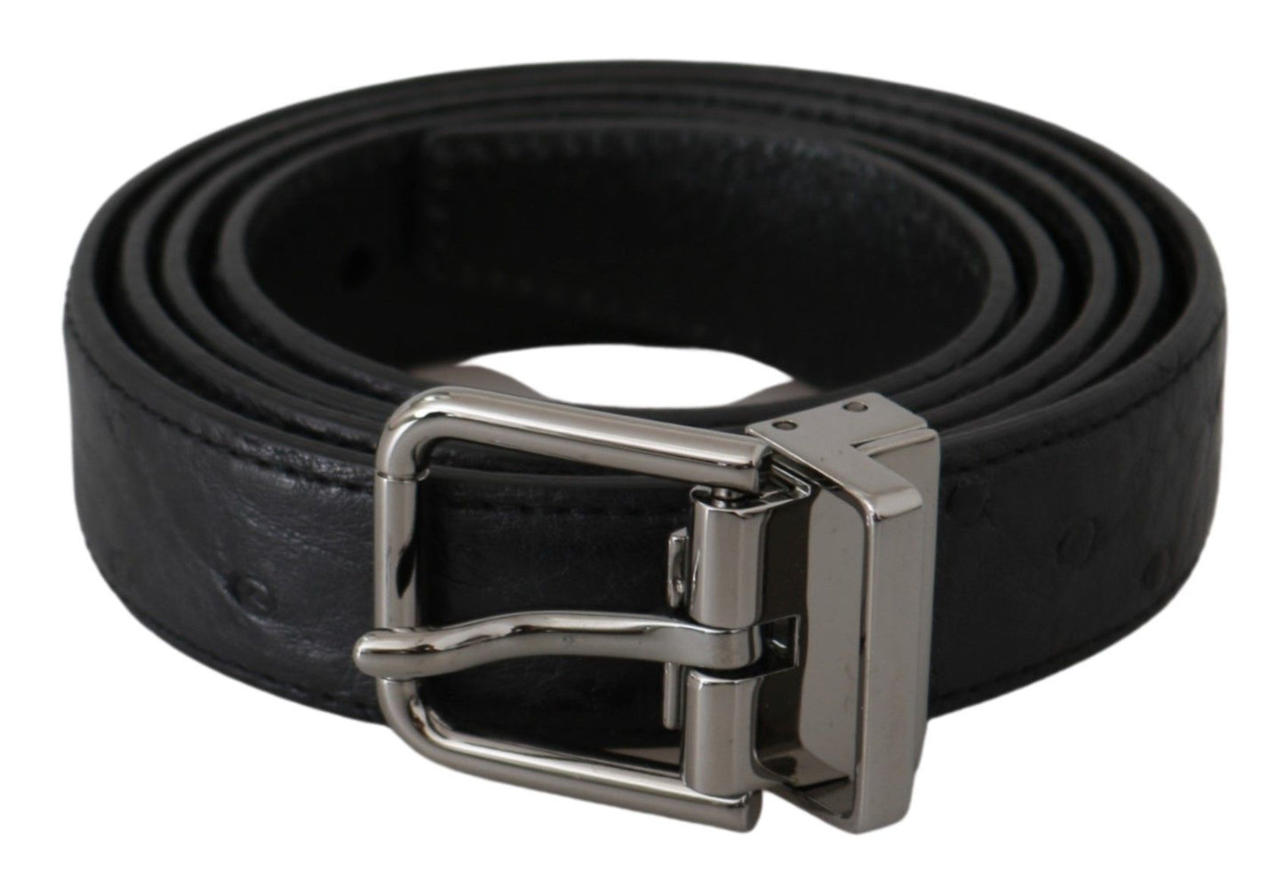 Ceinture à boucle argentée à motif peau exotique noire