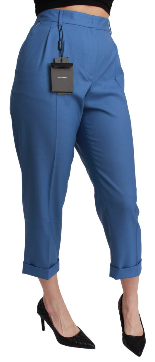Pantalón capri de lana plisado con puños azules
