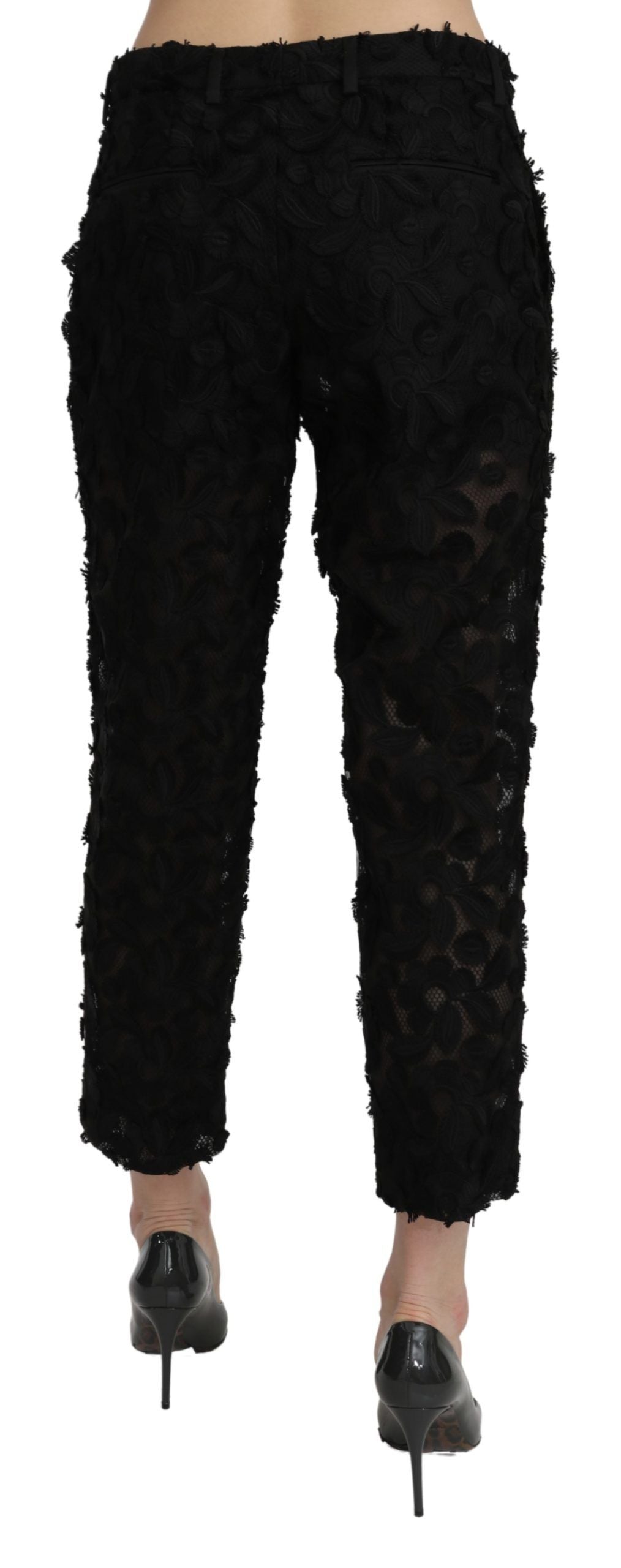 Pantalones rectos de cintura alta con encaje negro