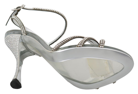 Sandalias con tiras en el tobillo y cristales plateados
