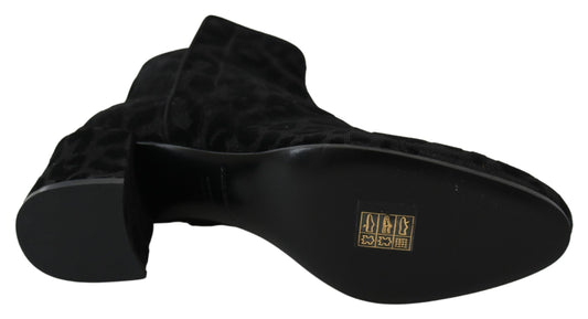 Botas cortas de leopardo negras con cremallera