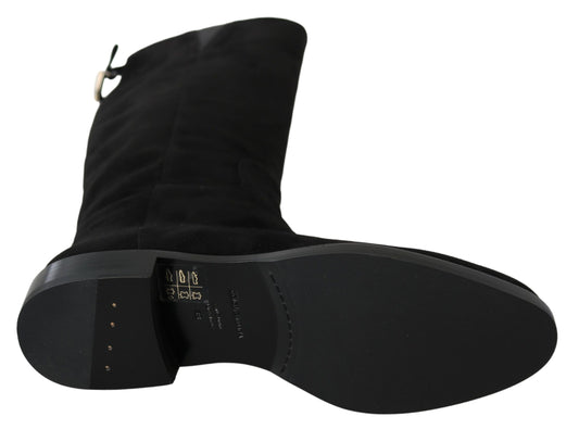 Bottes plates hautes en daim noir