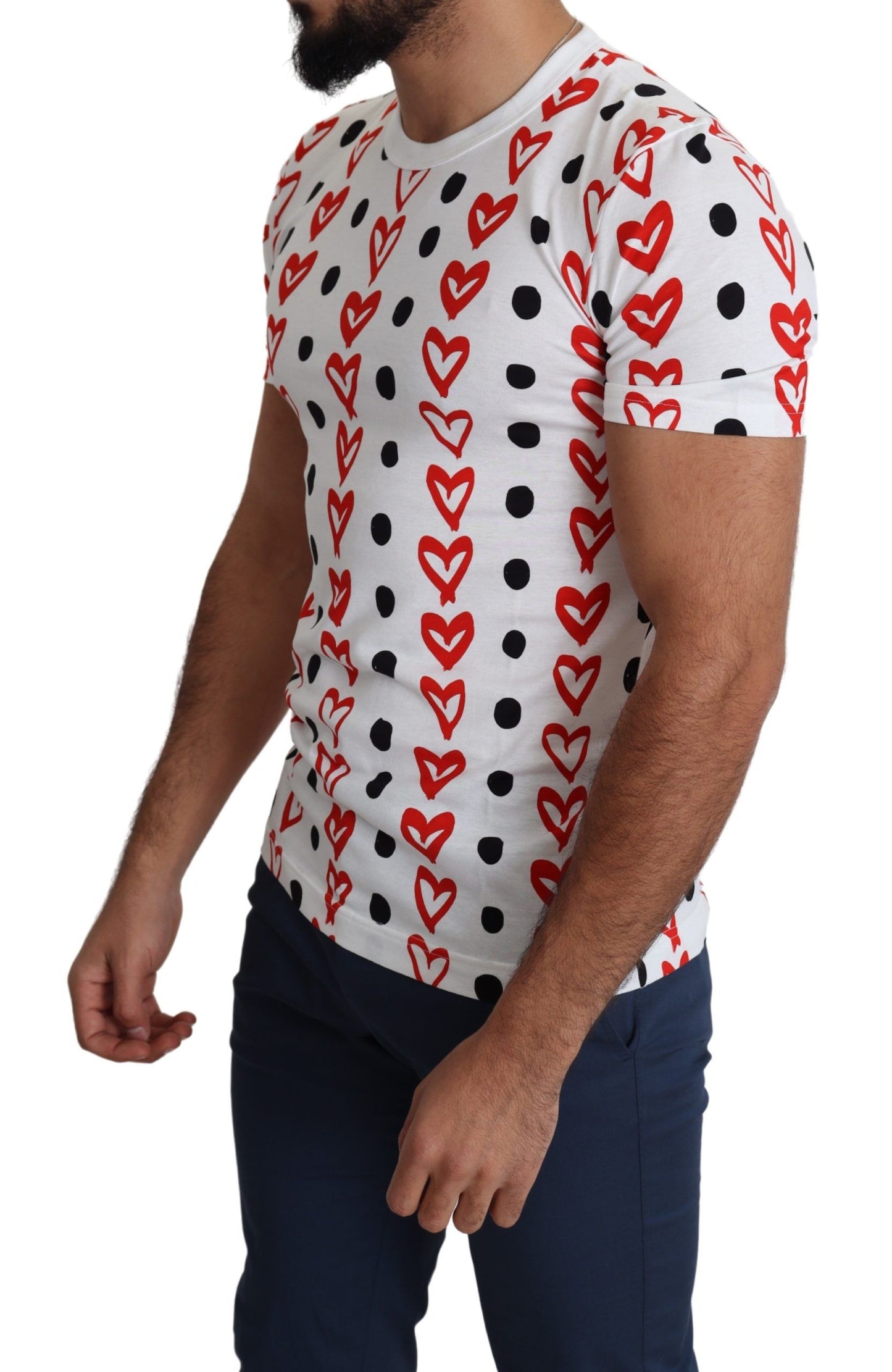 White Hearts Print Cotton Men Top T-shirt