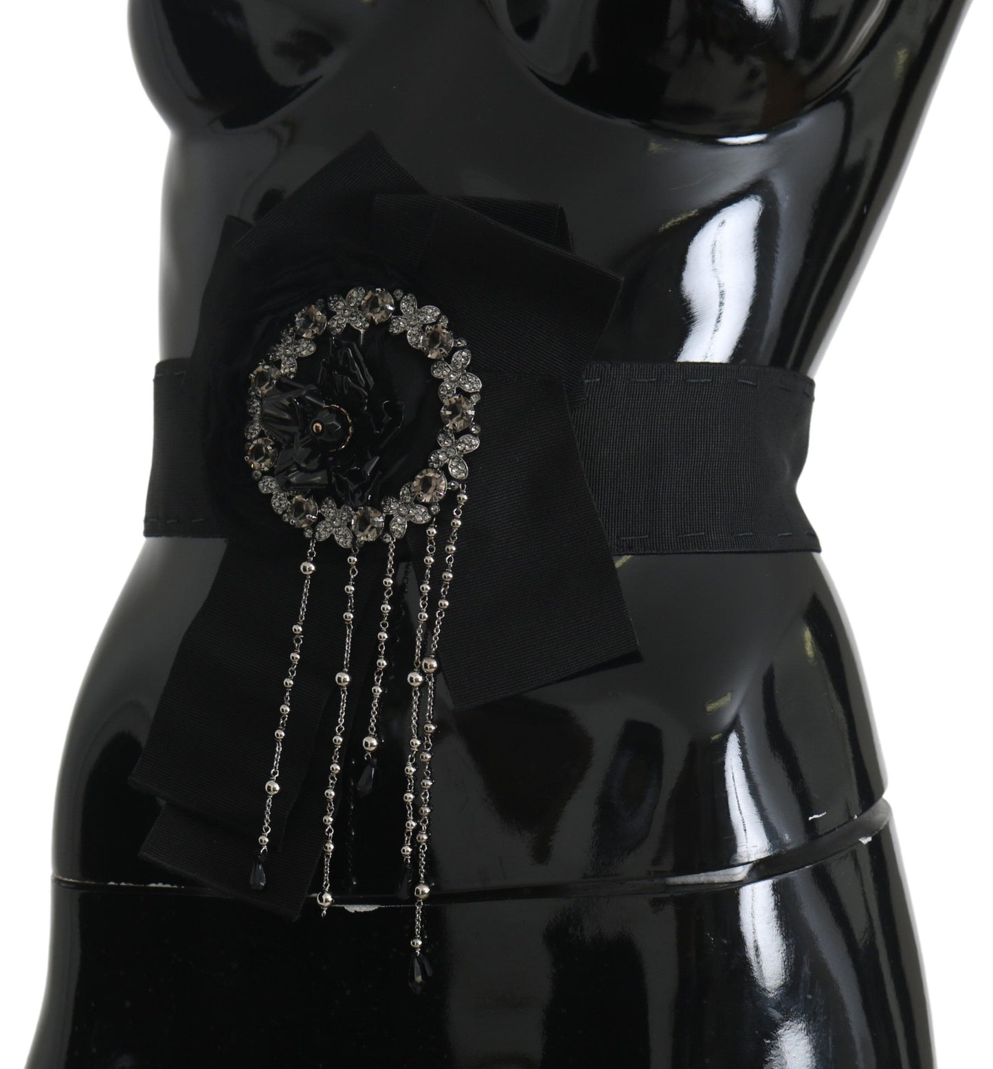 Ceinture large SATORIA avec broche en cristal noir