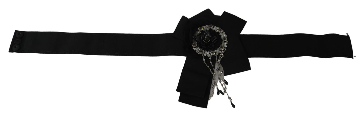 Ceinture large SATORIA avec broche en cristal noir