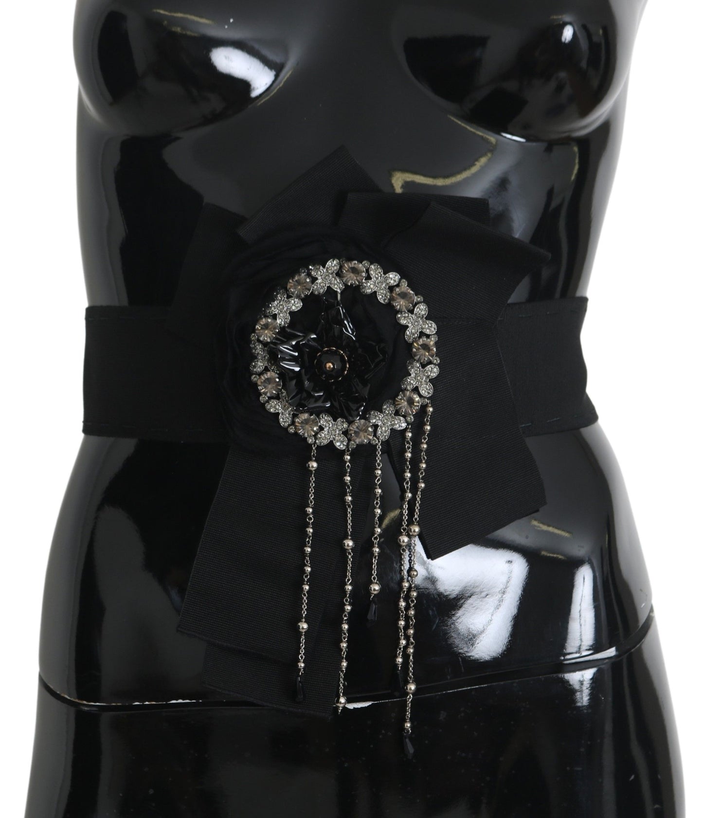 Ceinture large SATORIA avec broche en cristal noir