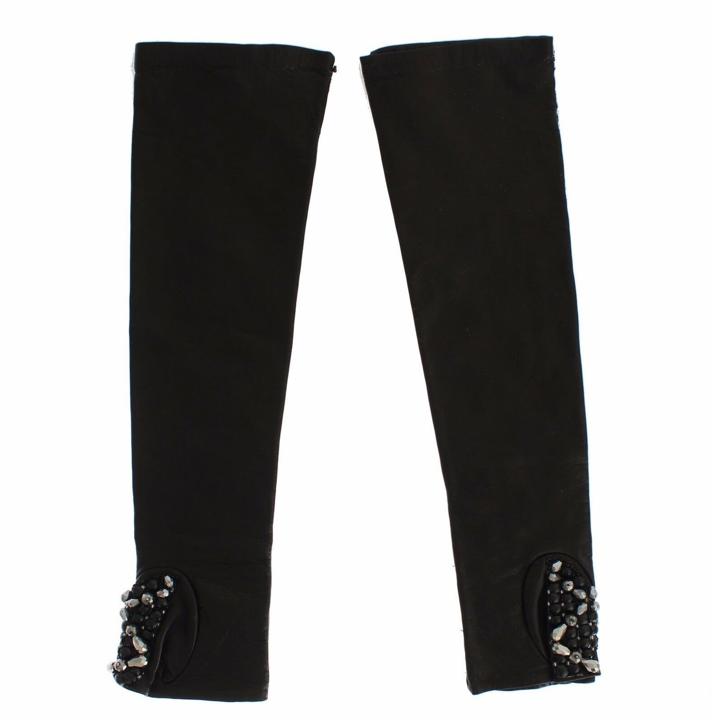 Guantes de cuero negro con cuentas de cristal y dedos libres