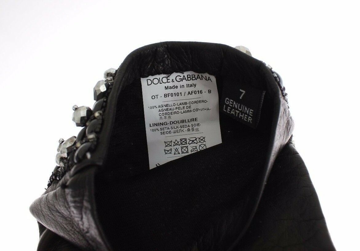 Guantes de cuero negro con cuentas de cristal y dedos libres