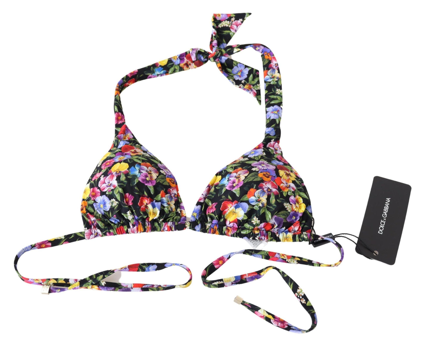 Traje de baño con estampado floral negro, ropa de playa, top de bikini
