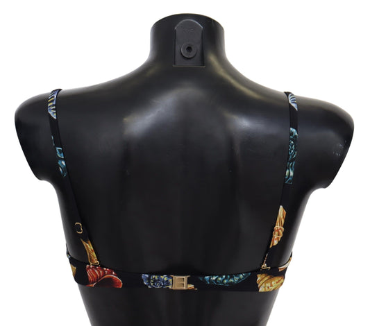 Haut de bikini noir à imprimé coquillages pour femme